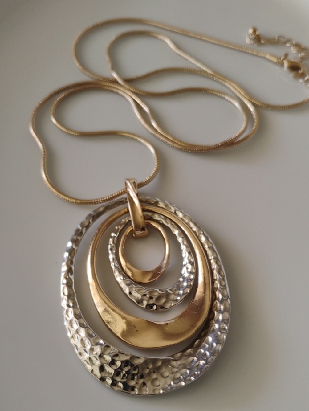 Gold and Silver tone Layered Hammered Pendant Necklace - Women Jewelry - Picture 2 of 4